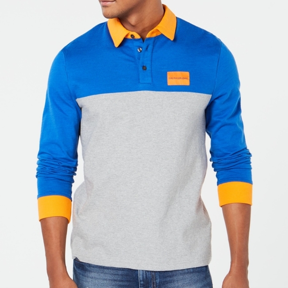 Calvin Klein 80s style polo colorblock rugby shirt long sleeve Sz M Fisherman - Picture 1 of 16